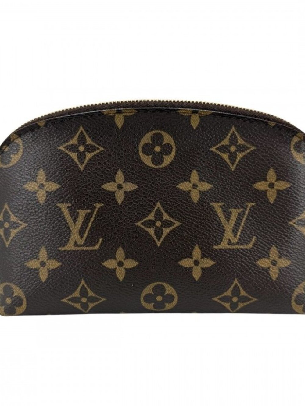 Louis Vuitton Pouch Monogram Pochette Cosmetic PM Makeup Case Brown Gold